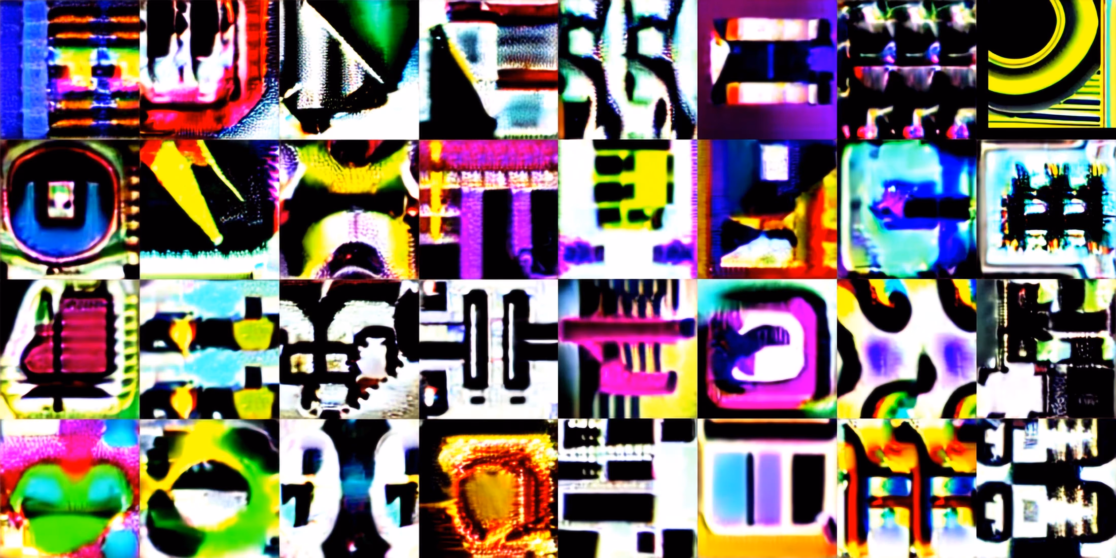 A dense mosaic of brightly coloured digital fragments