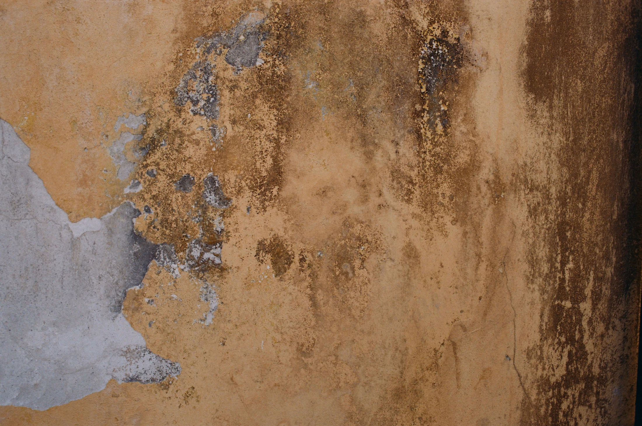 Weathered wall in ochre, grey and brown